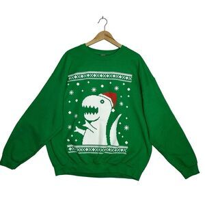 Christmas Dinosaur Green Crewneck Sweatshirt Size XL